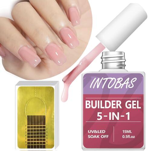 INTOBAS Kit 5-En-1 Constructor de Uñas de Gel - 15Ml Rose Con 100 Formas, Profesional Para Extensión, Fortalecedor y Decoración, Reparar Uñas Rotas