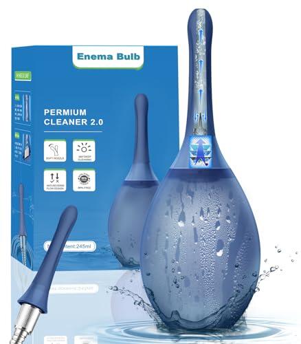 Enema Bulbo Anti-Reflujo, Enemas Lavados Puede Conectarse al Tubo de la Ducha, Ducha Enema aliviar el estreñimiento para Limpieza de Colon en Hombres y Mujere (Azul Oscuro 245ml)
