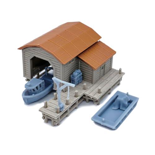 Outland Models Juego de casa de barco con barco y muelle escala 1:160 N