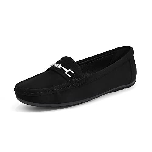 DREAM PAIRS Mocasines Casual de Mujer Plano Loafers Cómodos Primavera Verano Otoño,Size 40,Ante Negro,SDLS2205W-NEW-E