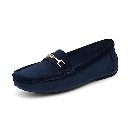 DREAM PAIRS Mocasines Casual de Mujer Plano Loafers Cómodos Primavera Verano Otoño,Size 40,Azul-Ante,SDLS2205W-NEW-E