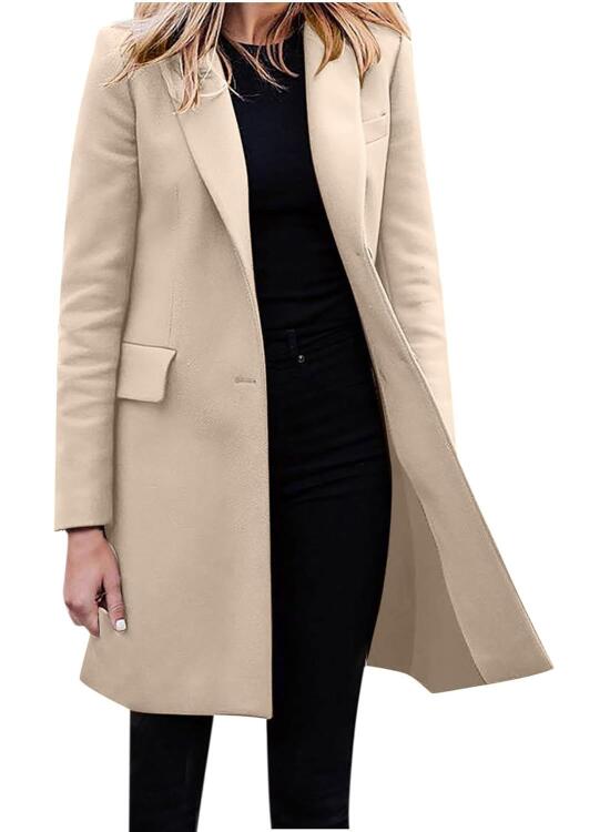 L9WEI Chaqueta de invierno para mujer, elegante, abrigo de lana, chaqueta de entretiempo, chaqueta de entretiempo para mujer, gabardina de moda, monocolor, abrigo resistente al viento