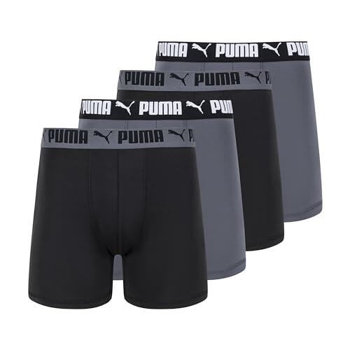 Puma Men's 4 Pack Active Stretch Boxer Briefs, Black/Grey, Medium