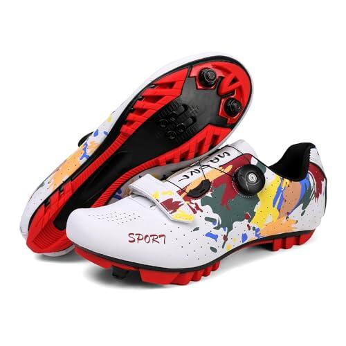 Hixingo Zapatilla de Ciclismo Hombre, Mujer Graffiti Colorido Impresión Zapatos Bicicleta de Montaña Exterior MTB Compatibles con SPD Lock System, Zapatillas de Ciclismo Unisex Adulto