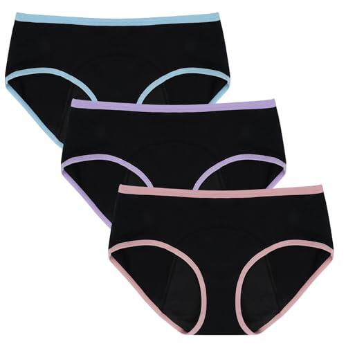 HOTUT Bragas Menstruales Niña,3pcs Ropa Interior Protección Algodón Braguitas,Bragas Menstruales Mujer Reutilizables, para Adolescente 10-16