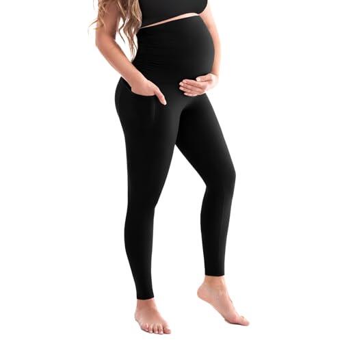 SINOPHANT Leggings de maternidad para mujer, cintura alta, opacos, suaves, elásticos, ropa de maternidad, para casa, yoga, deporte, 1 Pack Negro, L