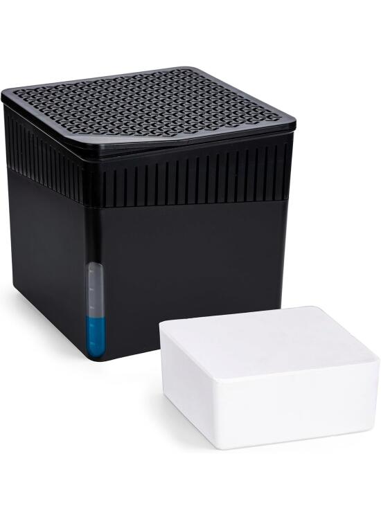 WENKO Deshumidificador Mod Cube, 1000 g, para habitaciones de hasta 80 m³, previene moho y malos olores, sin electricidad, silencioso, recargable, negro