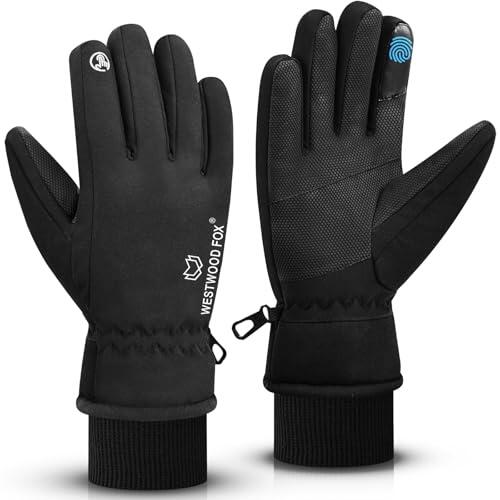 Guantes de invierno impermeables para hombres y mujeres, resistentes al viento, guantes de esquí cálidos, pantalla táctil, guantes de agarre antideslizantes para ciclismo, snowboard (Black, L)