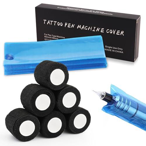 6pcs Cubierta de agarre de tatuaje y 200pcs Bolsas para Máquinas Tatuaje, Rayyl 206pcs Set Accesorios de Tatuaje Artista de Tatuajes