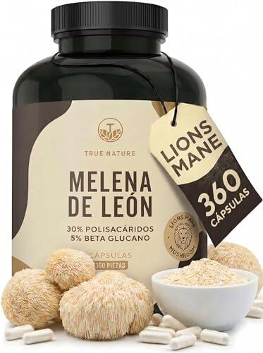 Melena de León 60.000mg (Extracto 30:1) - 360 cápsulas - Lions mane (Hericium Erinaceus) con 30% de polisacáridos y 5% de betaglucano - vegano – TRUE NATURE