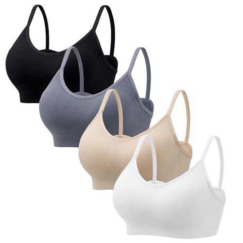 HBselect 4Pcs Sujetador sin Aros para Mujer Cómodo Bralette Mujer sin Costuras, Bralette Confeccionado en Microfibra Tipo Top, Sujetador Elastizado sin Costuras