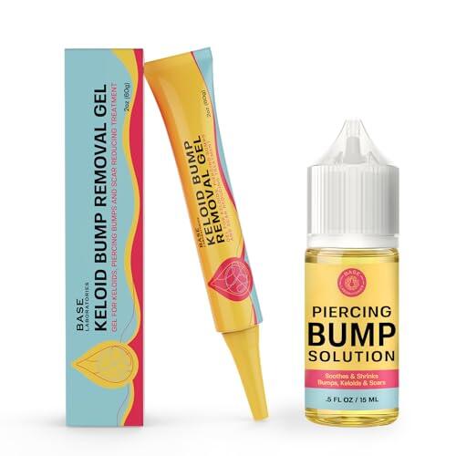 BASE LABORATORIES Kit de Perforación Protuberancias Queloides | Solución para perforaciones (15 ml) + Gel para queloides (60 ml) | Para todo tipo de cicatrices de piercings, queloides y protuberancias