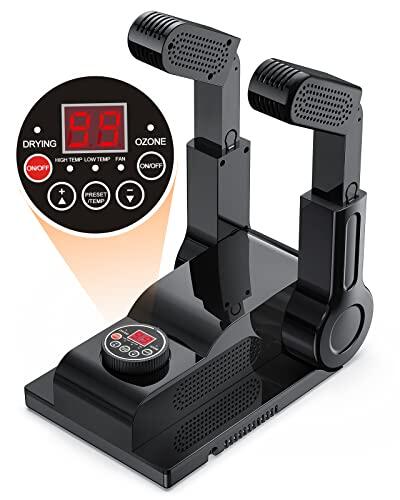 FORLIM Secador de Zapatos con Temperatura Ajustable, Temporizador de Retardo de 24 Horas, Compatible con Botas de Fútbol, Zapatillas, Guantes y Calcetines, Apagado Automático, Diseño Plegable, Negro