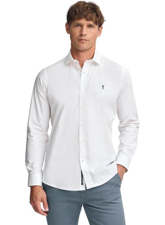 Polo Club Camisa Slim de Popelín Hombre con Logo Bordado 100% algodón