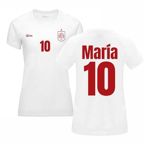 Camiseta De Fútbol Personalizada | España | Mujer | No Oficial | Deporte (L, Blanca)