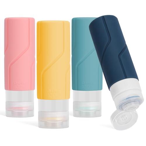 Alyvisun 4 Piezas Botes Viaje Rellenables 100ml, Botellas de Viaje Silicona a Prueba de Fugas, Envases Viaje para Champú, Loción, Cosméticos