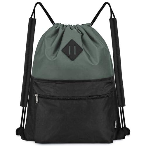 WANDF Mochila con cordón, bolsa deportiva para gimnasio con compartimento húmedo, bolsa resistente al agua cordón para hombres y mujeres (negro con hombrera)