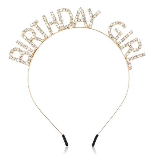 Jeffdad Corona de cumpleaños para niñas, diadema de cumpleaños, diadema con brillantes y brillantes, accesorio para mujeres y niñas decoración navideña (dorado)