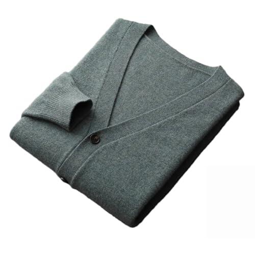 Suéter Cárdigan de Cachemira para Hombre de Otoño e Invierno Tejido de Color Liso de Manga Larga Chaqueta Top, L