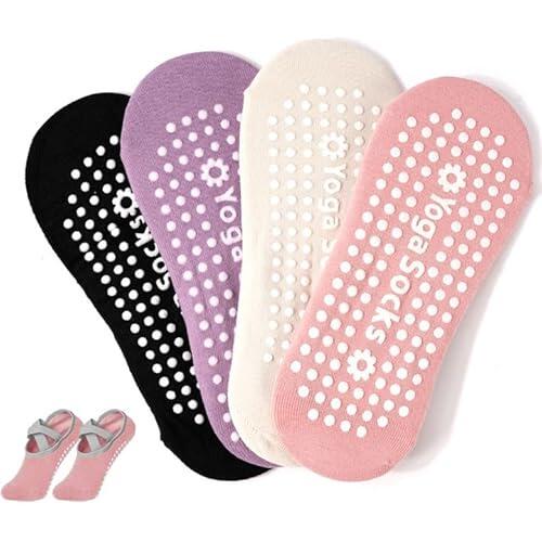 4 Pares Comodos Calcetines Yoga Pilates Para Mujeres y Hombres Antideslizantes Calcetines Artes Calcetín Marciales Tobillero Deportivo Con Puntos Antideslizantes para Yoga Fitness Ballet, EUR 36-39