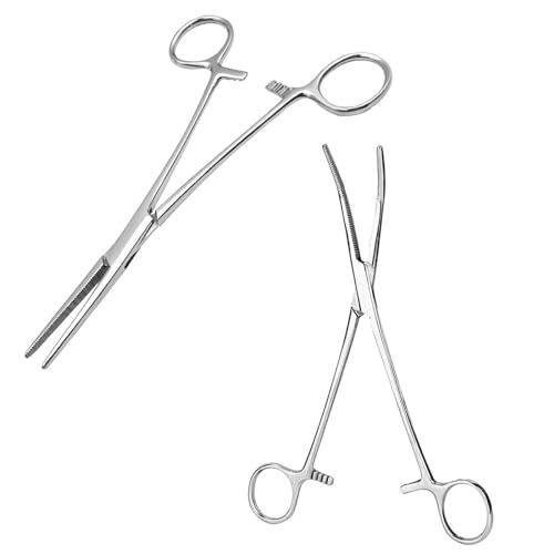 RTRTGS 2 Piezas Alicates Rectos de Acero Inoxidable,Alicates para Pescar,Mascota Perro Gato Pinzas de Pelo,Cabeza Recta,Diseño de Diente de Sierra,12.5 cm,Cabezales rectos y curvos
