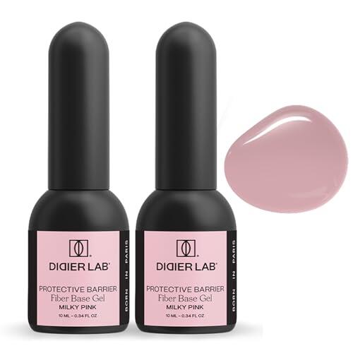 DIDIER LAB - Fiber Base Gel de Uñas Milky Pink - Gel Base Coat para Pintauñas Semipermanentes con Vitaminas y Minerales - Base Coat Semipermanente Fortalecedora para Lámpara LED UV - 2x10 ml