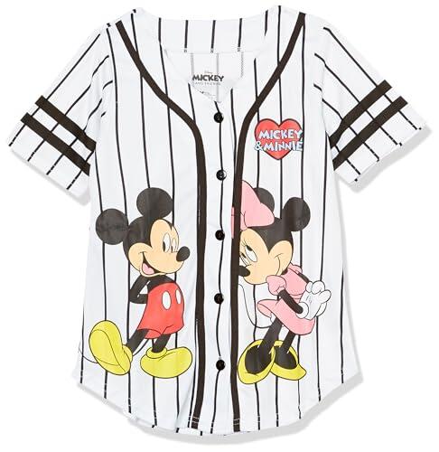 Disney Mickey y Minnie Mouse - Camiseta de béisbol para niña, blanco / negro, 6