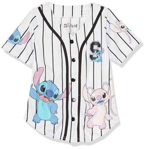 Disney Lilo & Stitch - Camiseta de béisbol para niñas, diseño de ángel, Camisa clásica de Malla con Botones, Blanco/Negro, 7-8