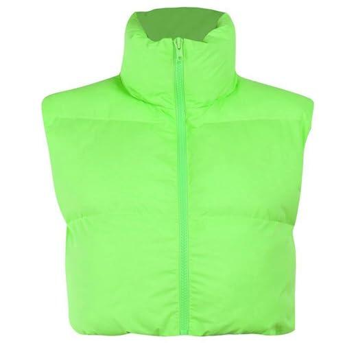 AYAZER Chaleco de Chaqueta con Cremallera de Color sólido Corto Personalizado Suelto Tejido de Moda para Mujer Chaleco Top-Verde Fluorescente-S