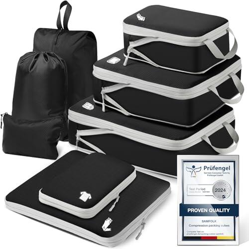 Organizador Maleta,Set 8 Compression Packing Cubes,Impermeable Bolsas Organizadoras Viaje