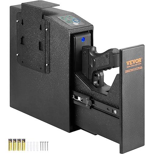 VEVOR Caja Fuerte para Armas Biométrica de Acero para 1 Pistola, Combinación de Llaves de Desbloqueo de Huellas Dactilares de 3 Vías para Joyería, Pistolas, Documentos, Hogar, 25,5x9,5x32 cm, Negro