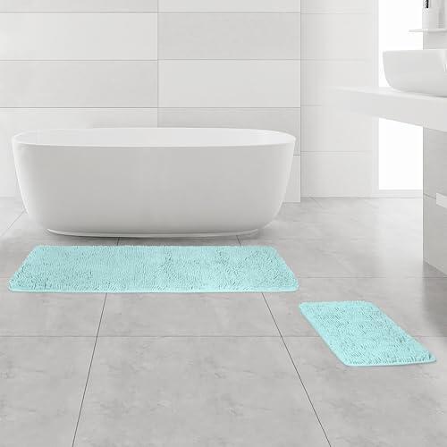 Yeaban Juegos de Alfombras de Baño de 2 Piezas – Alfombras de Baño de Chenilla Gruesa | Alfombra de Baño Absorbente y Lavable Antideslizante, Alfombras Suaves para Baño, Ducha, Lavabo (17"x24" y 17