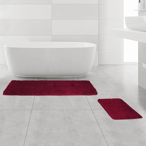 Yeaban Juego de alfombras de baño 2 piezas – gruesas alfombras de baño de chenilla | alfombras de baño absorbentes y lavables antideslizantes, alfombras suaves para baño, ducha, lavabo (17 x 24