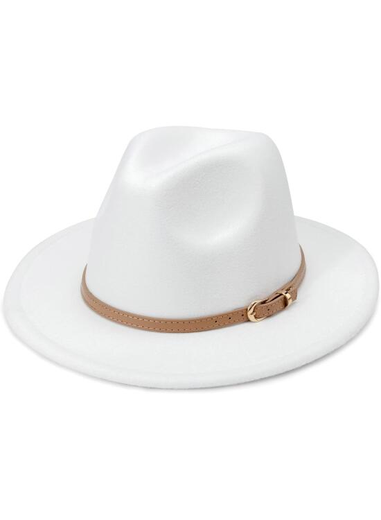 DRESHOW Sombrero de ala ancha Fedora para mujer Hebilla de cinturón Retro Panamá Floppy Hat