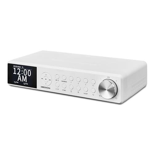 MEDION P66750 Radio de Cocina (Radio de Cocina Dab+, Radio FM con PLL, Pantalla a Color TFT atenuable, Temporizador de cocción, Bluetooth, Tira led, Incl. Material de Montaje) Blanca