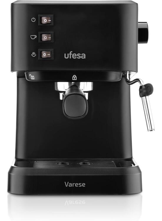 Ufesa Varese Cafetera Compacta Espresso y Capuccino, 1050W, Vaporizador Orientable, 20 Bares, 1 o 2 Cafés, Depósito 1.5L, Función Calienta Tazas