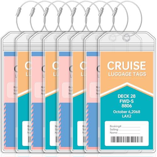 Teskyer 8 Piezas Cruceros Etiqueta Maleta Viaje, Compatible con P&O, Princess, Carnival, MSC, NCL, Impermeable, Transparente, Duradero, con Zip Seal, Lazos de Acero