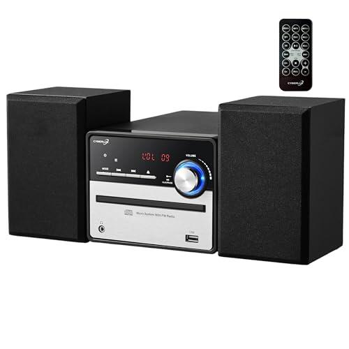Sistema de música retro Hi-Fi, estéreo, compacto, USB, salida de línea, CD/MP3, radio FM, 30 plazas de memoria, pantalla LED, mini HiFi, estéreo con cajas