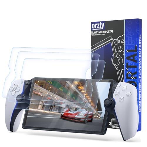 Protección de pantalla de vidrio templado Orzly para accesorios portátiles para el control remoto PlayStation Portal (paquete de 4) - Edición de por vida en vidrio templado