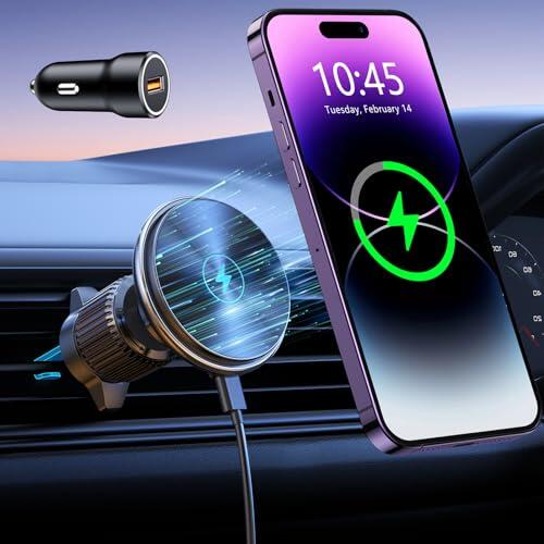 EOIWUY Cargador Inalámbrico Coche para MagSafe, 15W Carga Súper Rápida | Autoalineación Manos Libres, Cargador Soporte Movil Magnético Coche para Salida de Aire, para iPhone 17/16/15/14/13/12 Series
