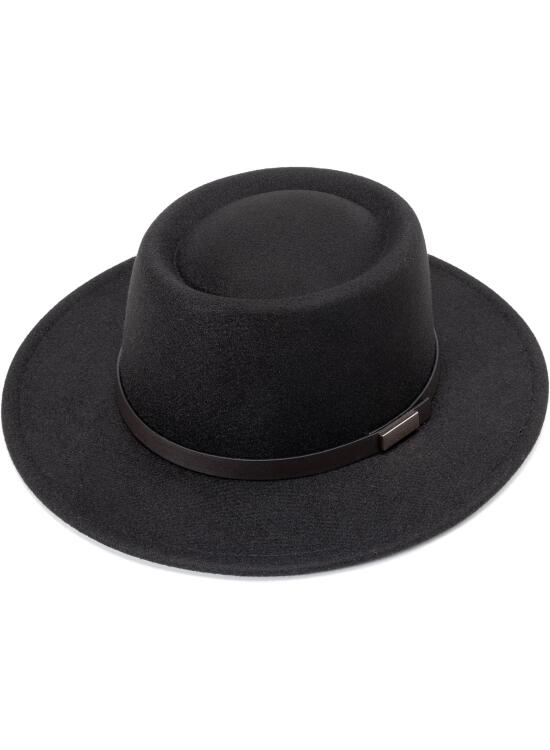 DRESHOW Sombrero de ala ancha Fedora para mujer Hebilla de cinturón Retro Panamá Floppy Hat