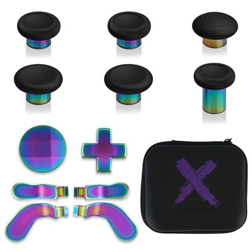 eXtremeRate 13 en 1 Component Pack Kit para Xbox Elite Series 2 Control 6 Joysticks Metálicos & Herramienta de Ajuste 2 D-Pads 4 Paletas para Xbox Elite Series 2 Core Mando-Rainbow Metálico