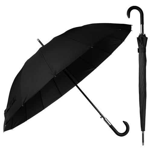 BESCH Paraguas Largo Clásico Grande Automático y Resistente al Viento (Negro)