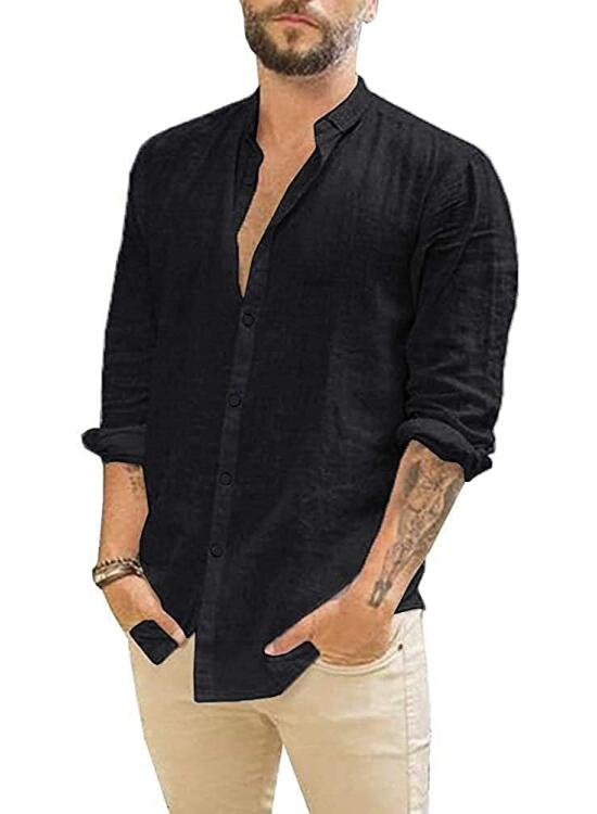 Camisa de Lino Camisa de Lino de Manga Larga para Hombre Camisa Casual Ajuste Negocios Casual Vacaciones