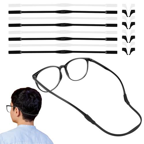 Amaxiu Pack de 8 bandas para gafas para niños con 8 pares de ganchos para las orejas, de silicona antideslizante, soporte elástico para gafas de sol, para niños deportivos(blanco+negro)