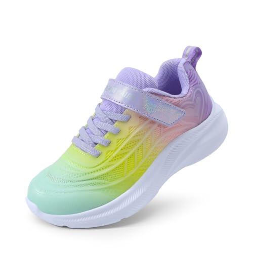 DREAM PAIRS Zapatillas Deportivas Sin Cordones para Niños Running Correr Antideslizantes con Punta Resistente a Las Patasdas,Size 33.5,Verde/Amarillo/Morado,SDRS2411K