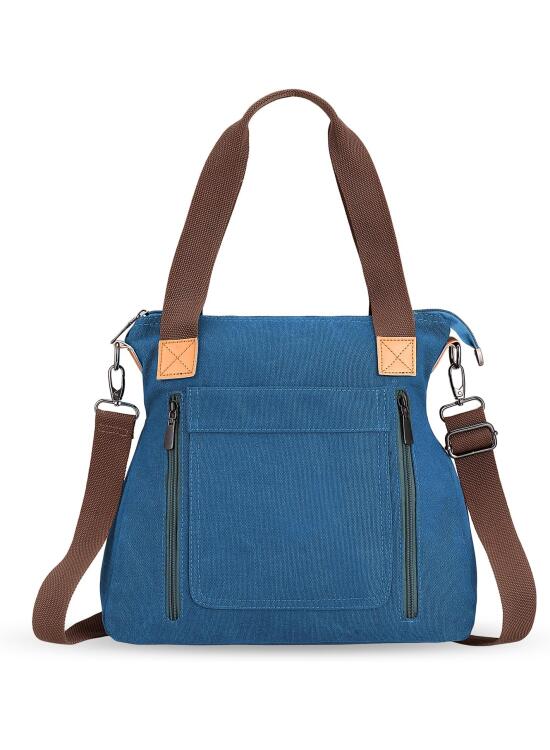 HAWEE Mujer Bolso Tote con Bandolera Retro Bolso de Hombro de Lona Grande Bolso Bandolera Shopper Ligero Bolso de Mano Casual Bolso Cruzado para Viaje Trabajo Escuela Compras Vida Diaria, Azul