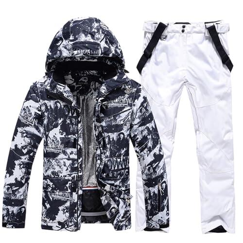 HOUZONIY Conjunto de chaqueta y pantalones de esquí para hombre, traje de nieve aislado y resistente al viento, abrigo de nieve cálido para invierno y snowboard, M
