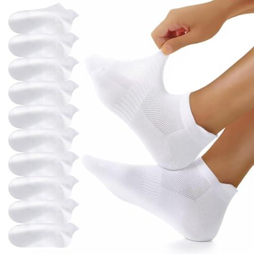 YouShow 10 Pares Calcetines Tobilleros Hombre Mujer, Calcetines Transpirables Algodón Cortos, Antideslizantes Deportivos Blanco 43-46