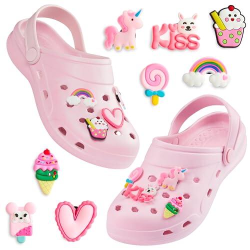 CityComfort Zuecos con Charms Removibles para Niña, Zuecos Playa y Piscina (Pink, 28-29 EU)